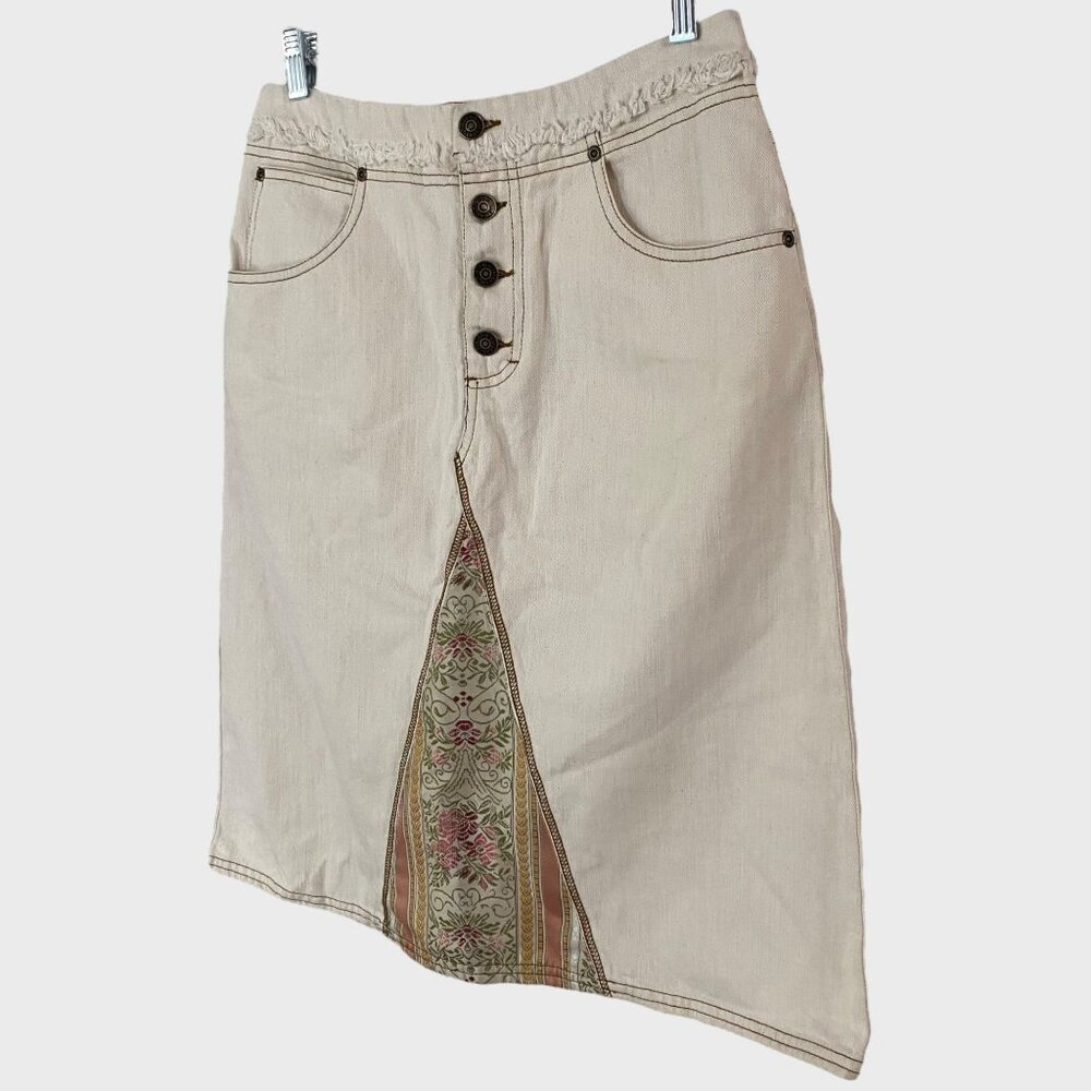 Gloria Vanderbilt A-Line Denim Pencil Skirt Cream Women's Size 6 Boho Tapestry - Picture 2 of 10
